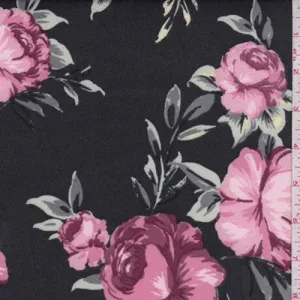 4 YD PC-Dusty Black/Mauve Floral Scuba Knit Fabric