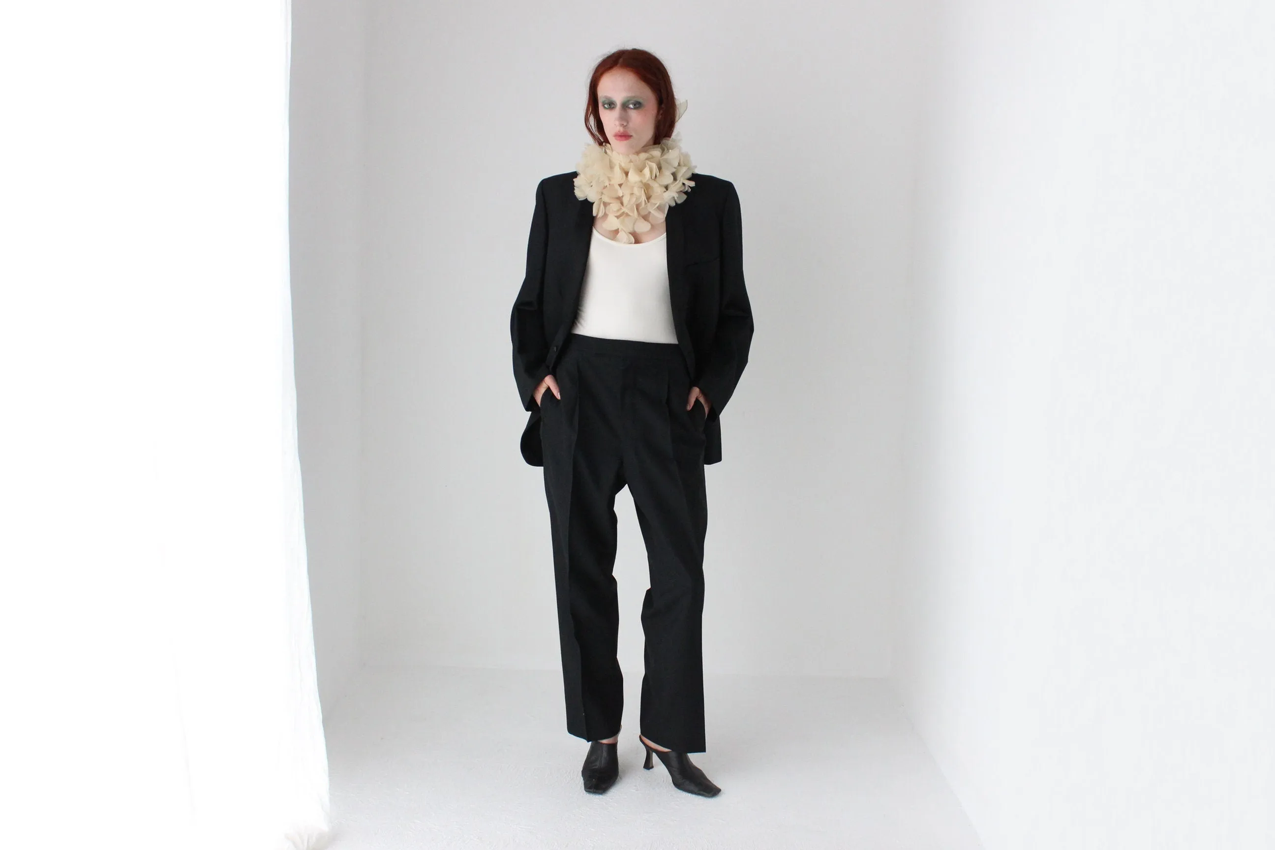 80s Wool Blend Androgynous Tuxedo Suit