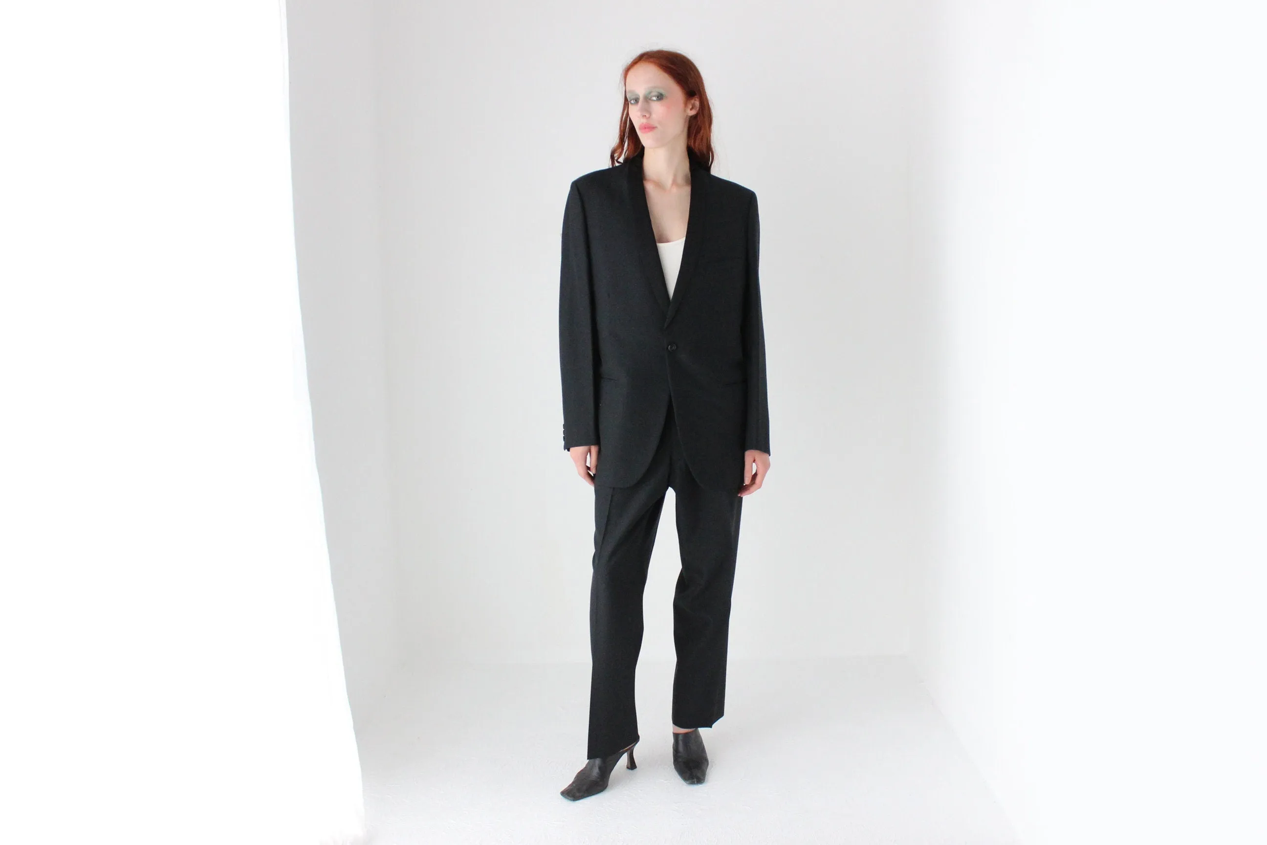80s Wool Blend Androgynous Tuxedo Suit