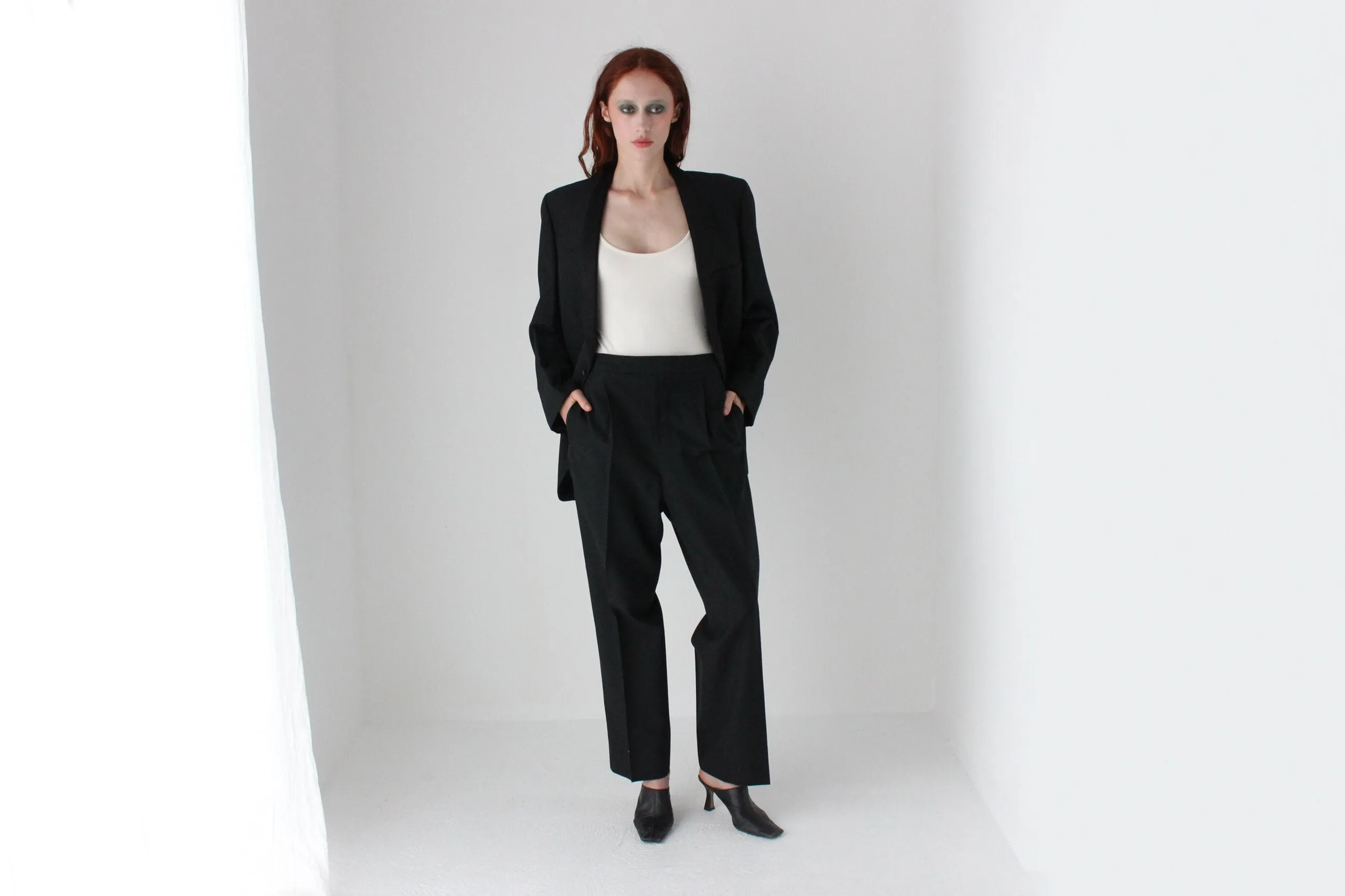 80s Wool Blend Androgynous Tuxedo Suit