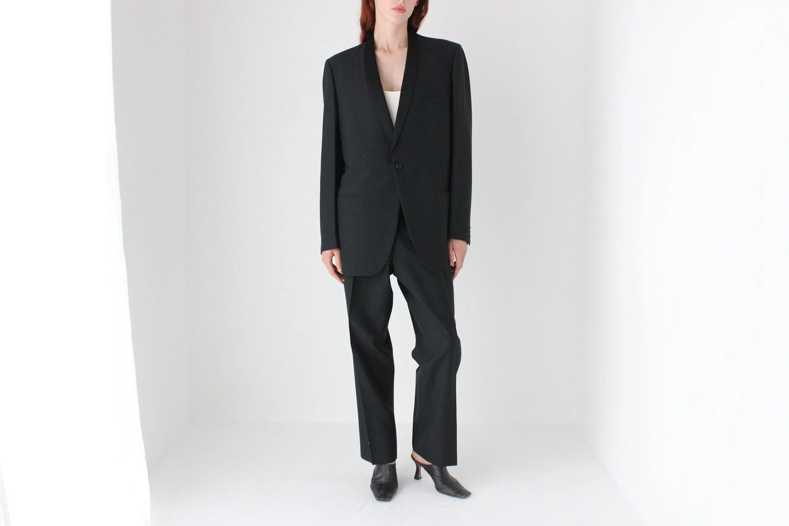 80s Wool Blend Androgynous Tuxedo Suit