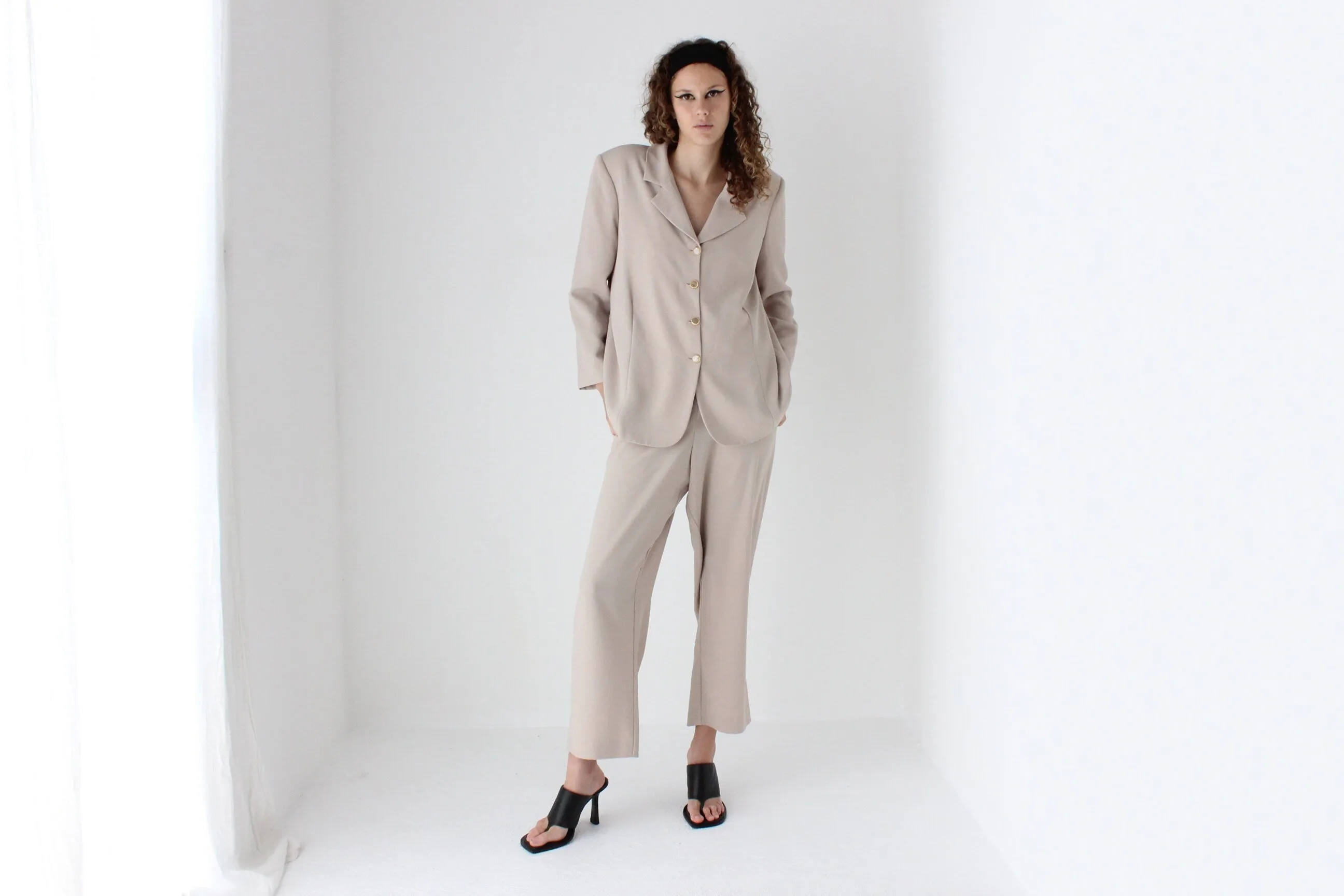 90s Neutral Oversized Boxy Two Piece Pant Suit