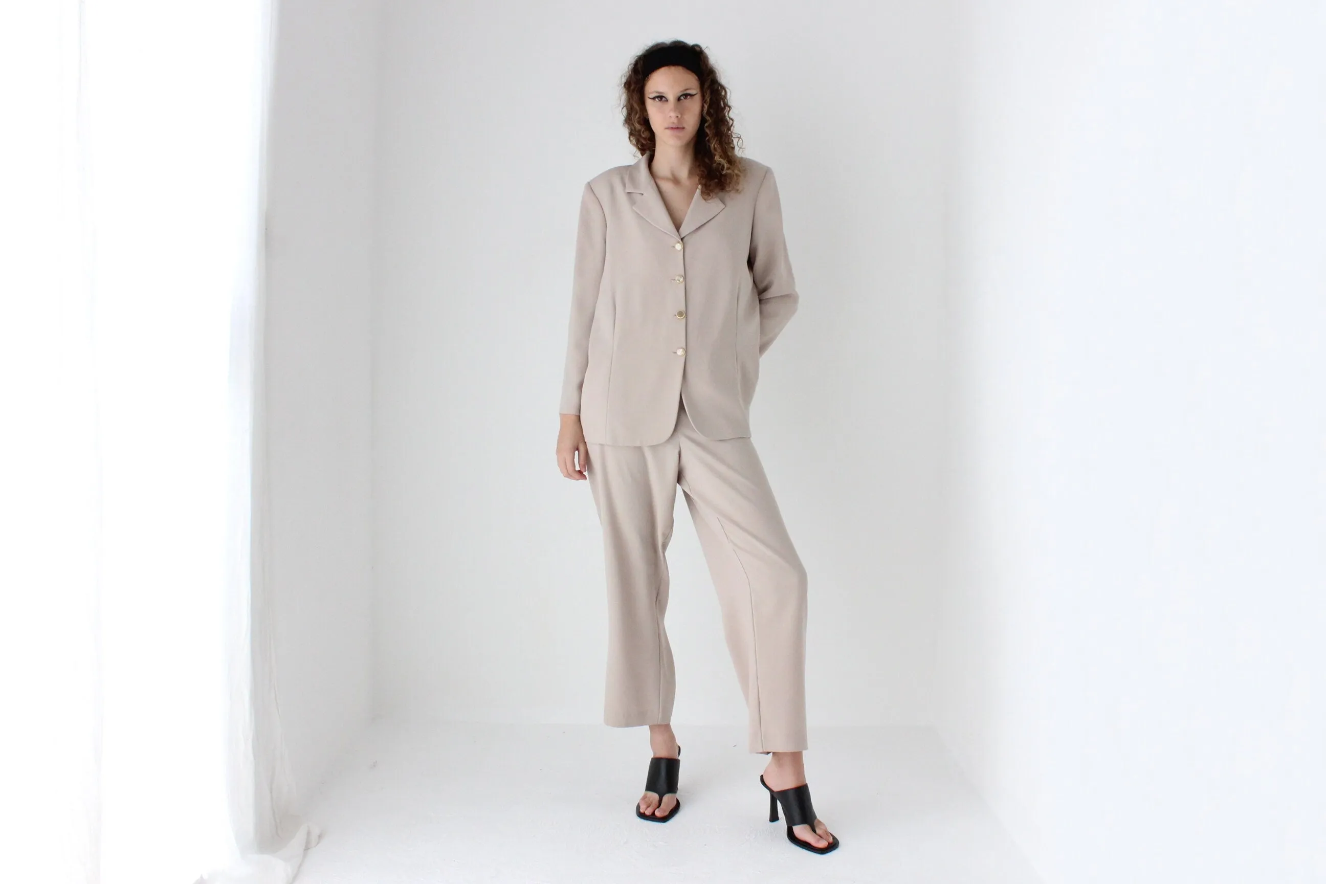 90s Neutral Oversized Boxy Two Piece Pant Suit