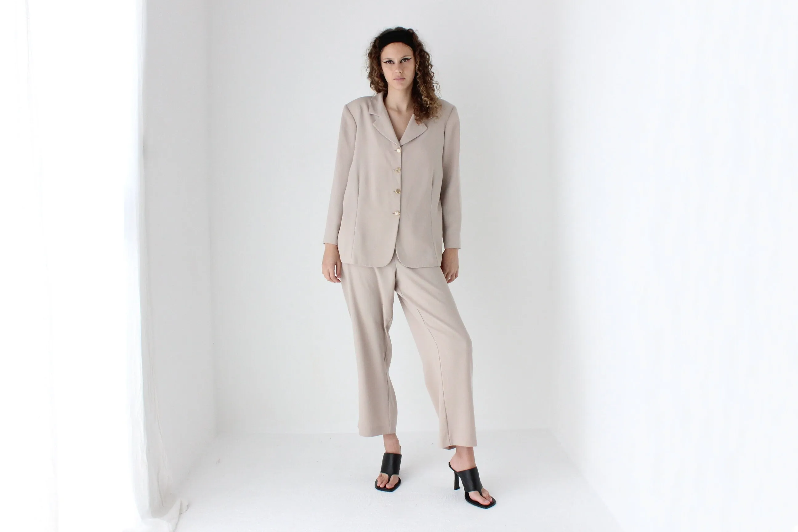 90s Neutral Oversized Boxy Two Piece Pant Suit