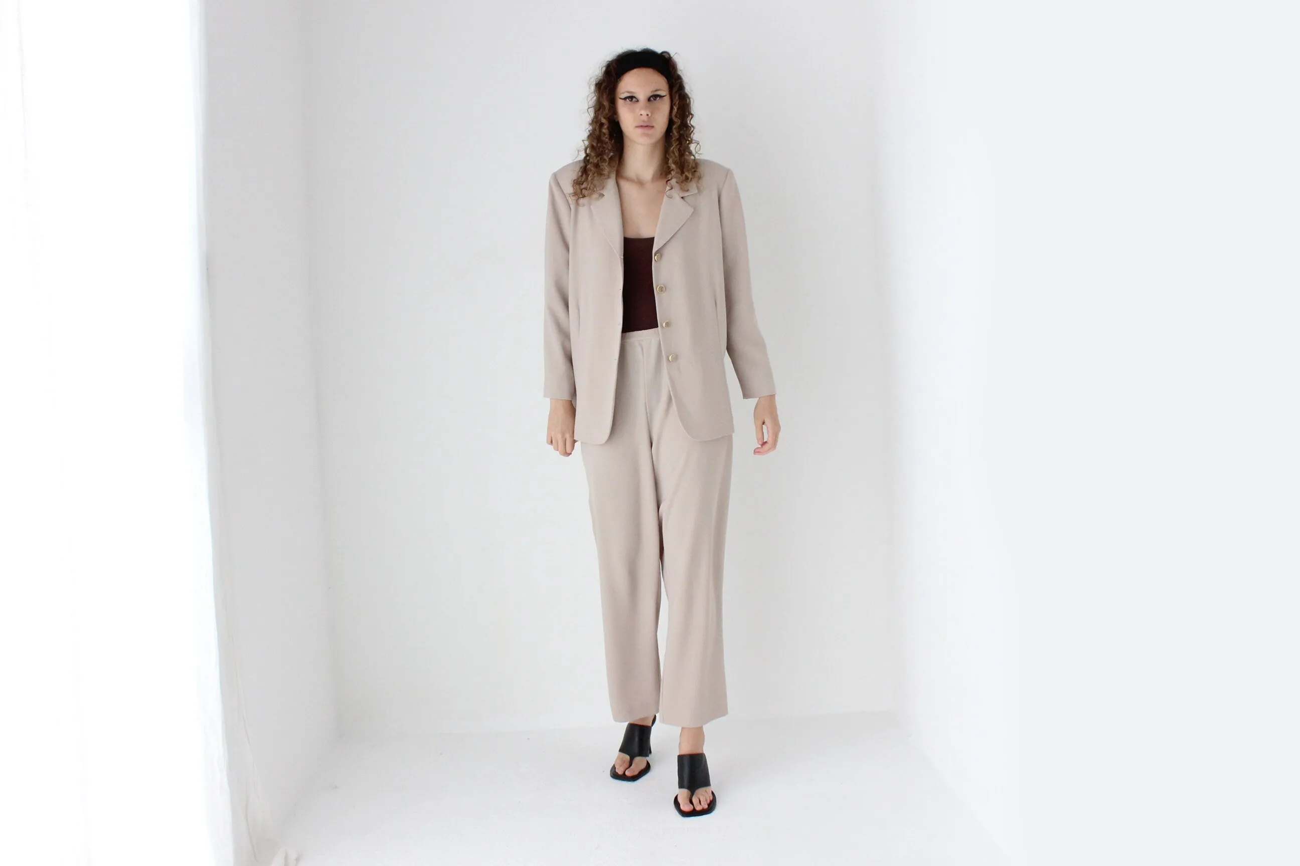 90s Neutral Oversized Boxy Two Piece Pant Suit