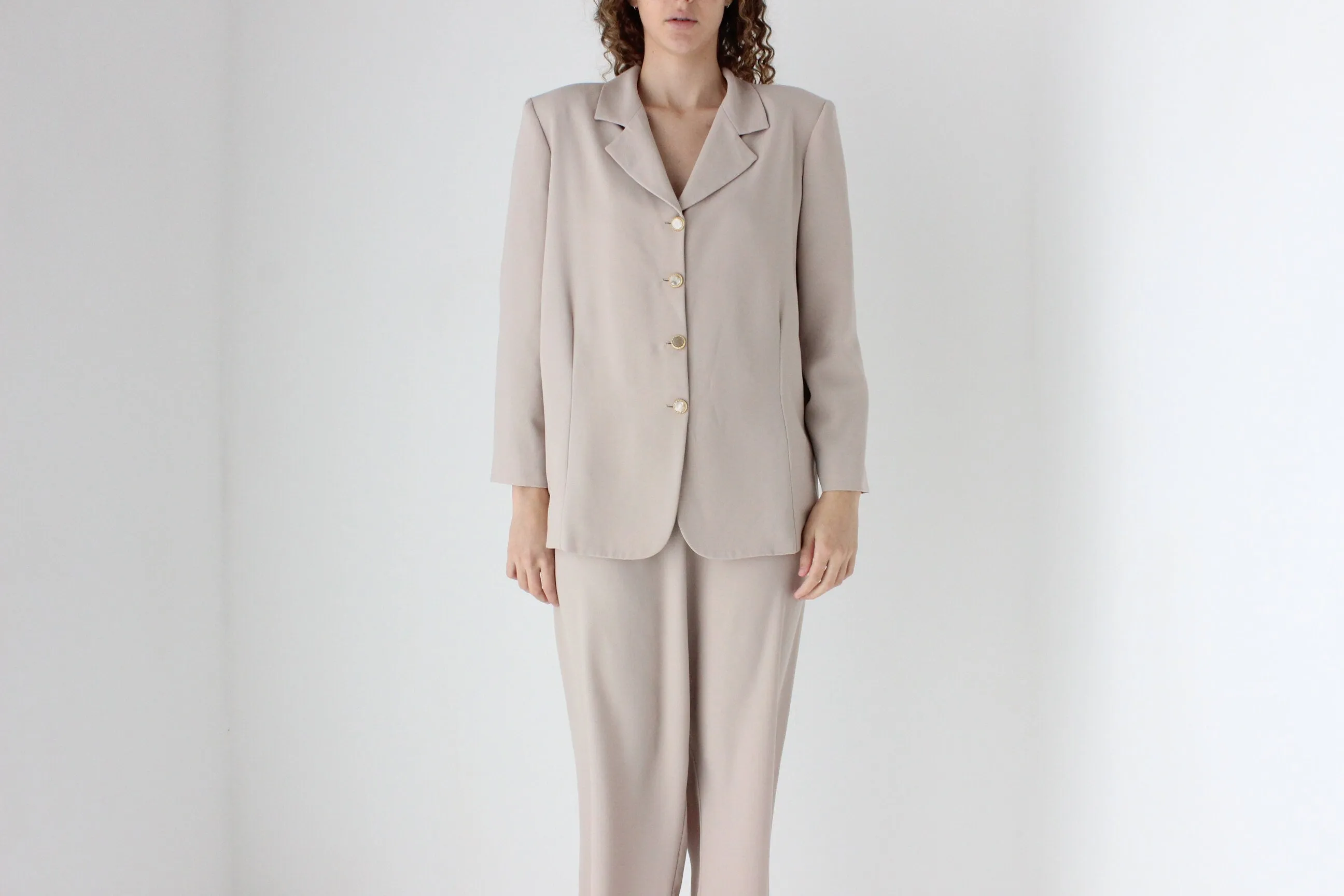 90s Neutral Oversized Boxy Two Piece Pant Suit
