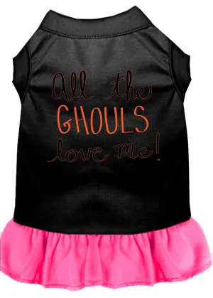 All The Ghouls Screen Print Dog Dress Black With Bright Pink Med (12)