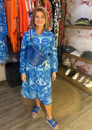 Blue animal print dress