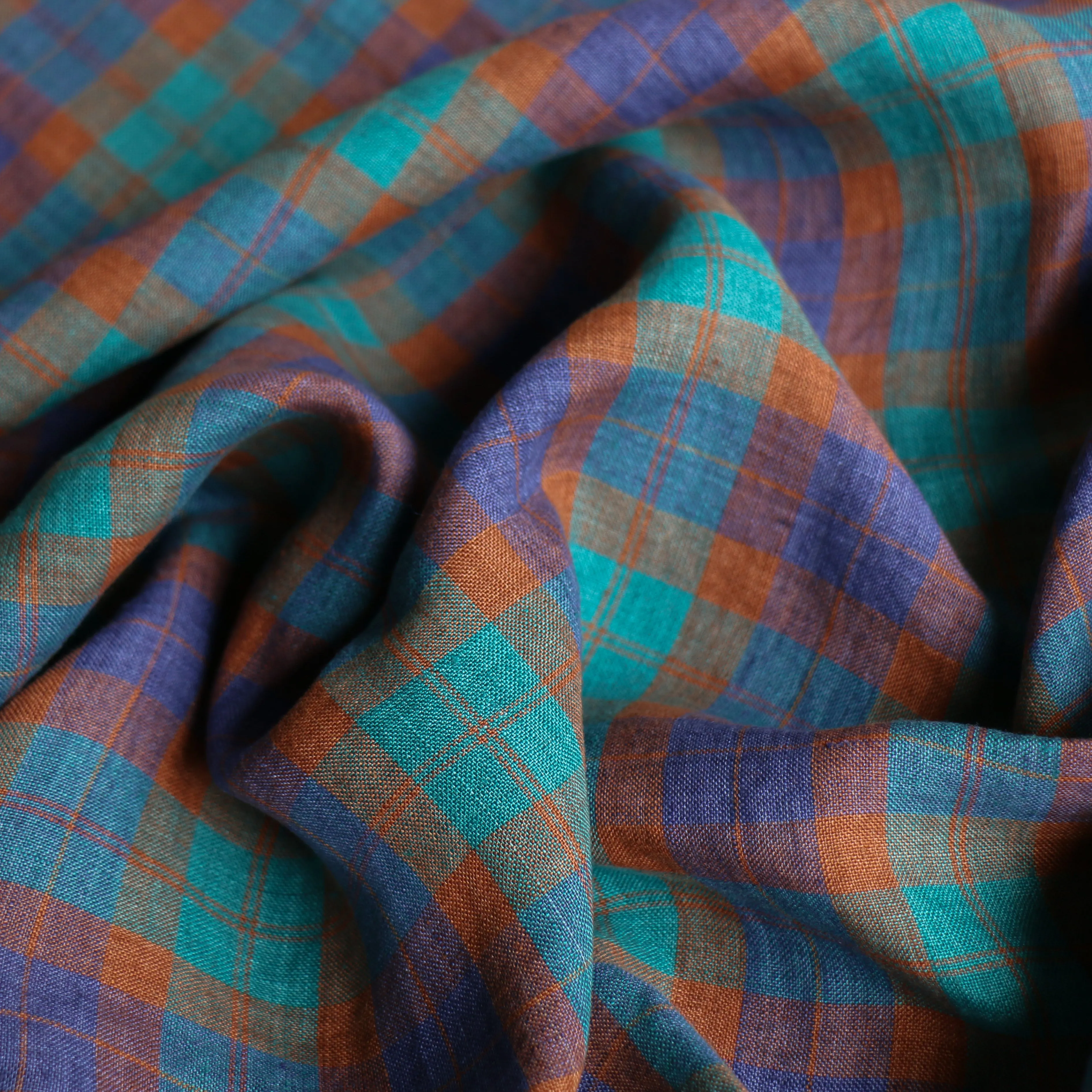 Brooklyn Check Turquoise Linen