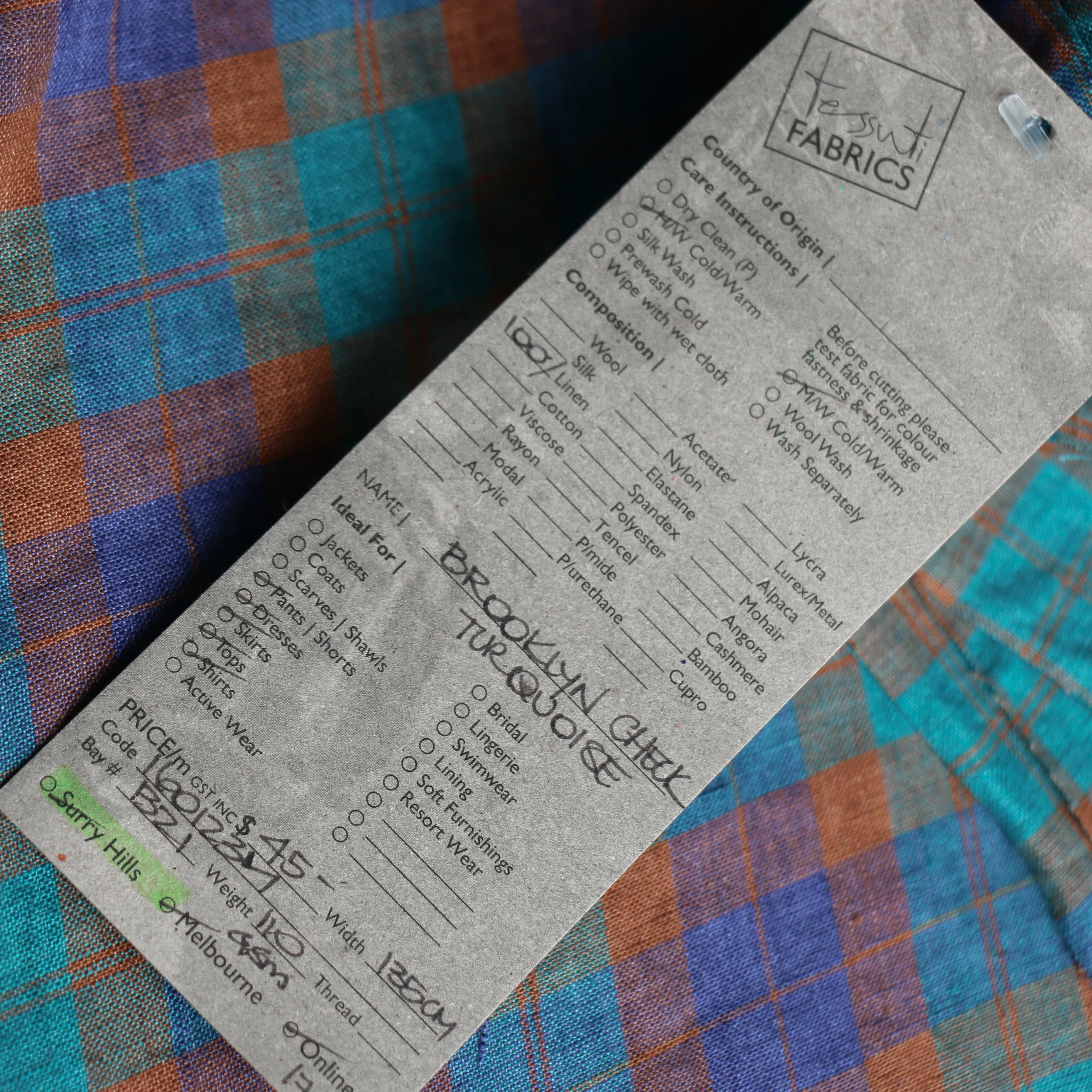 Brooklyn Check Turquoise Linen