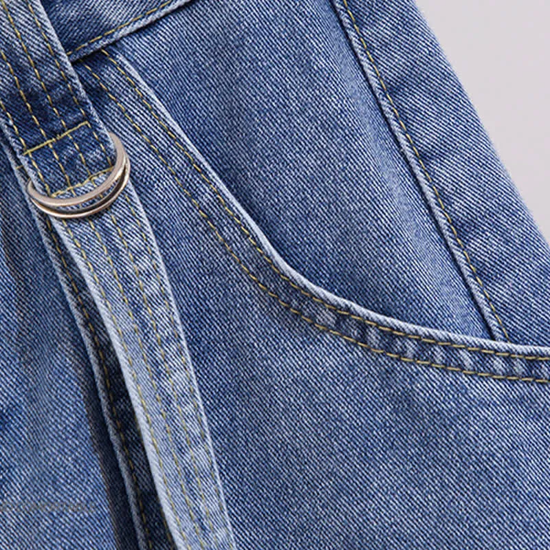 Chic Colorblock Round Collar T-Shirt Pocketed Denim Shorts