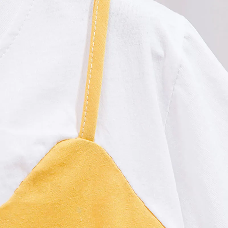 Chic Colorblock Round Collar T-Shirt Pocketed Denim Shorts