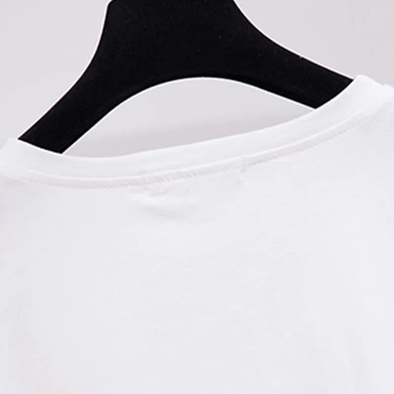 Chic Colorblock Round Collar T-Shirt Pocketed Denim Shorts