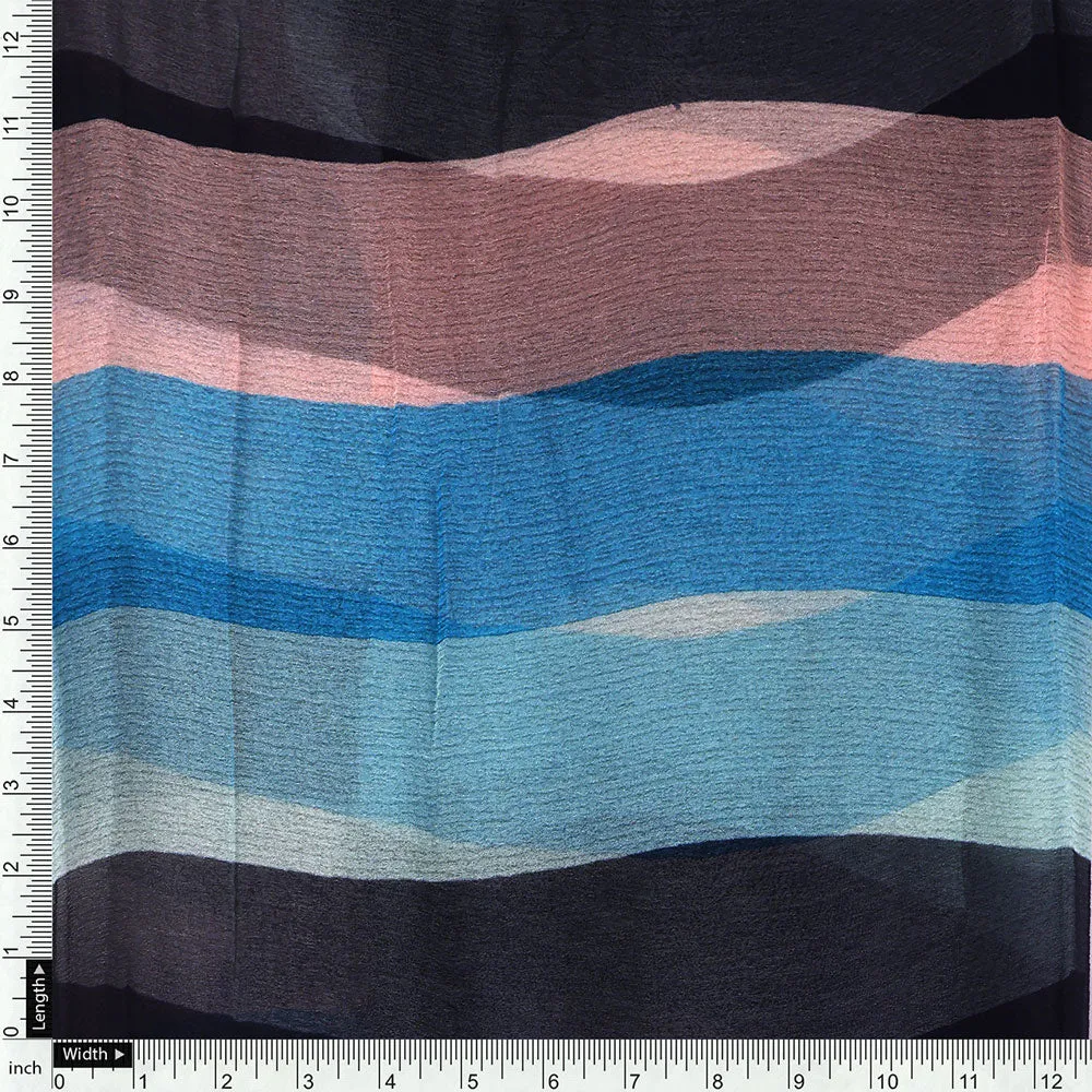 Classy Green, Blue, and Peach Strips Pure Chiffon Fabric