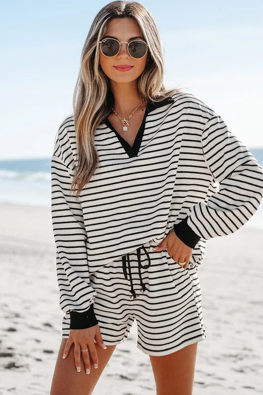 Collared Stripe Shorts Set