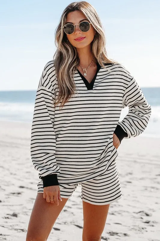 Collared Stripe Shorts Set