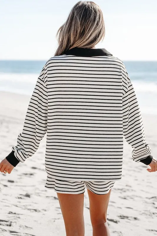 Collared Stripe Shorts Set