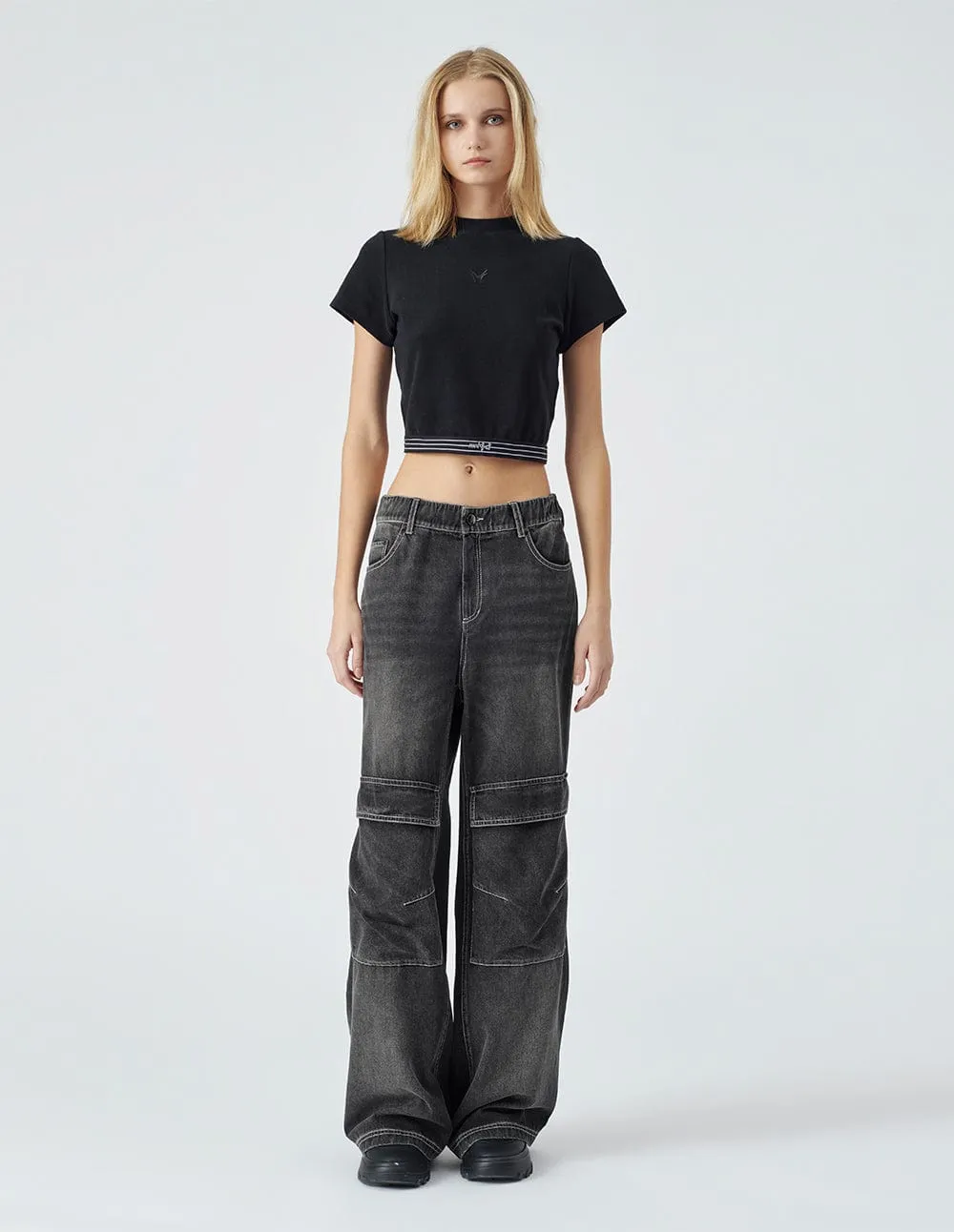 Dark Black Relaxed Denim Trousers