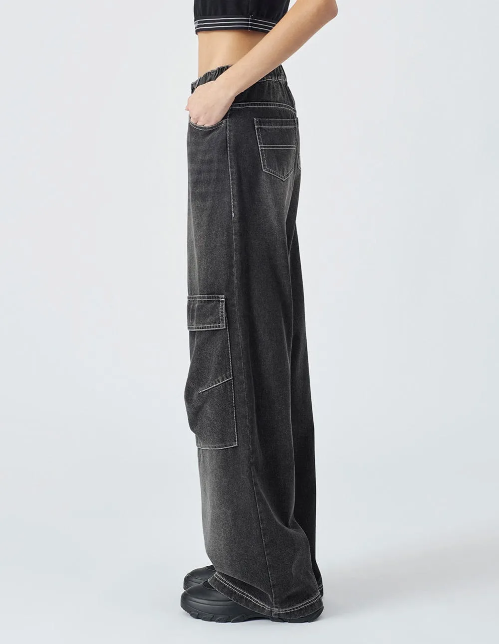 Dark Black Relaxed Denim Trousers
