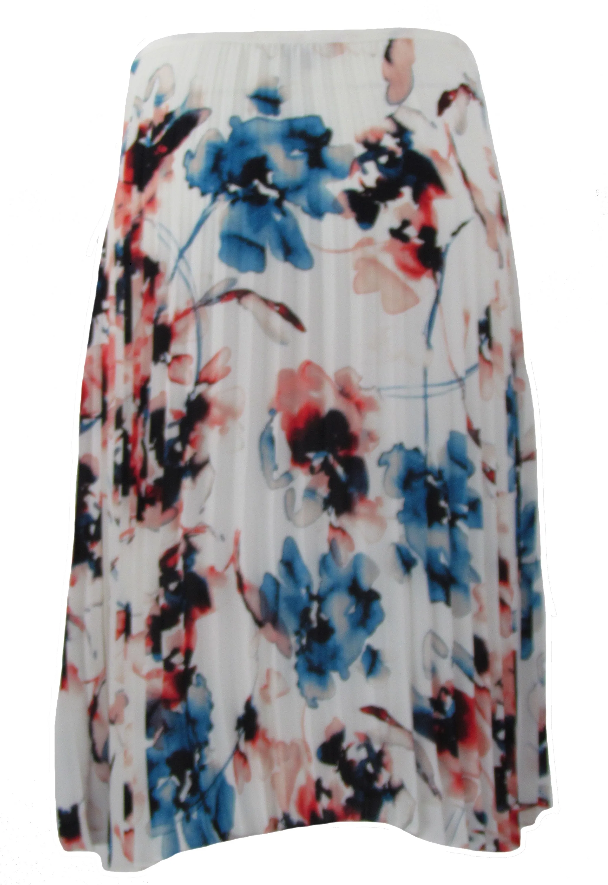 DKNY Women's Aqua Floral Print Pleated Midi Skirt Off White Size 12
