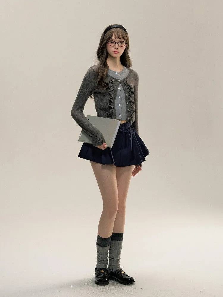 Docking Fake-Layered Short Round-Neck Chic Knit