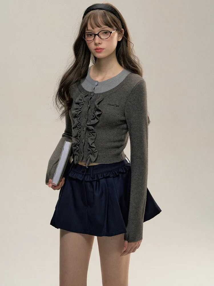 Docking Fake-Layered Short Round-Neck Chic Knit