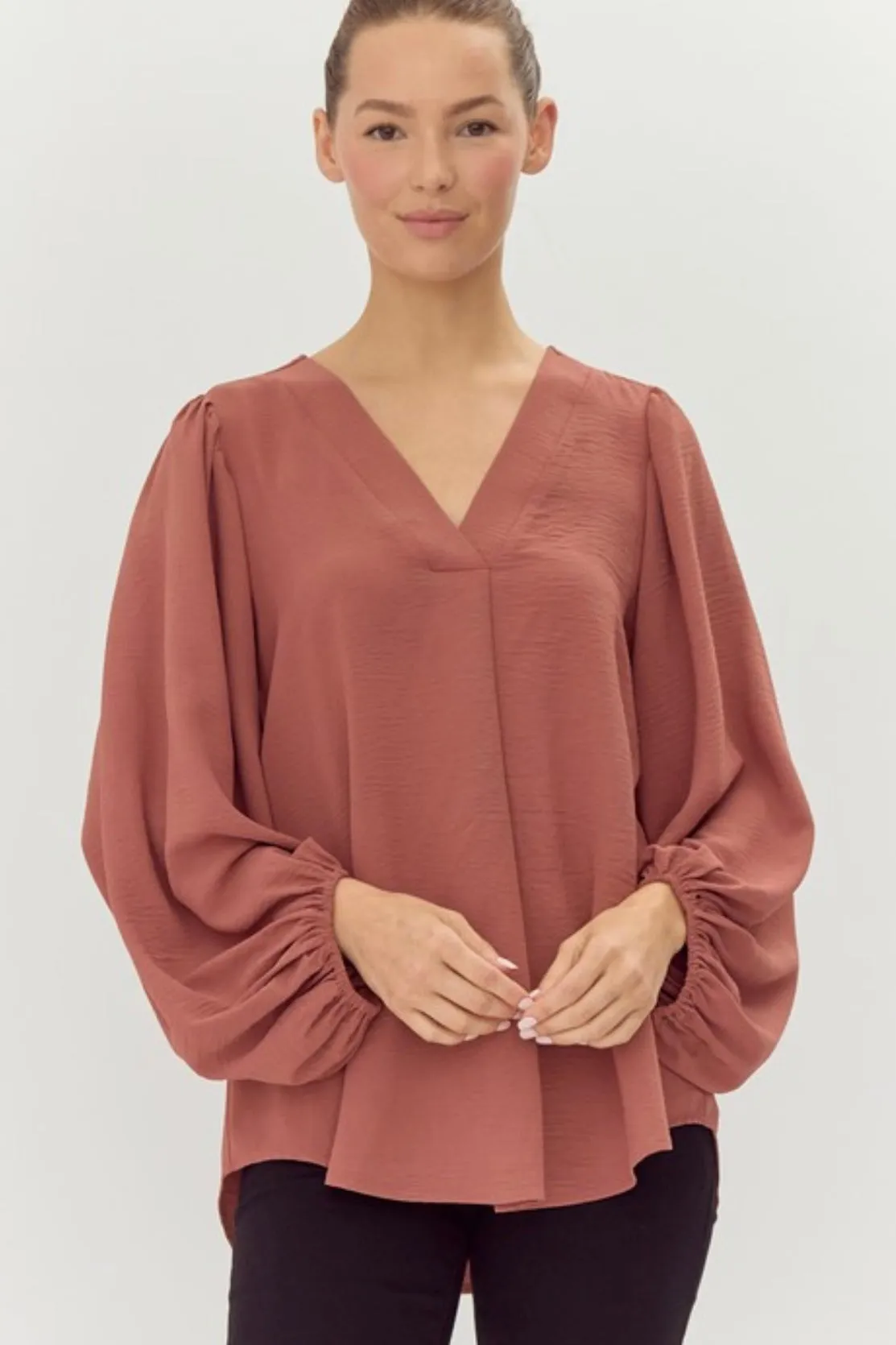 Draped Balloon Sleeve Blouse - 2 Colors! - FINAL SALE