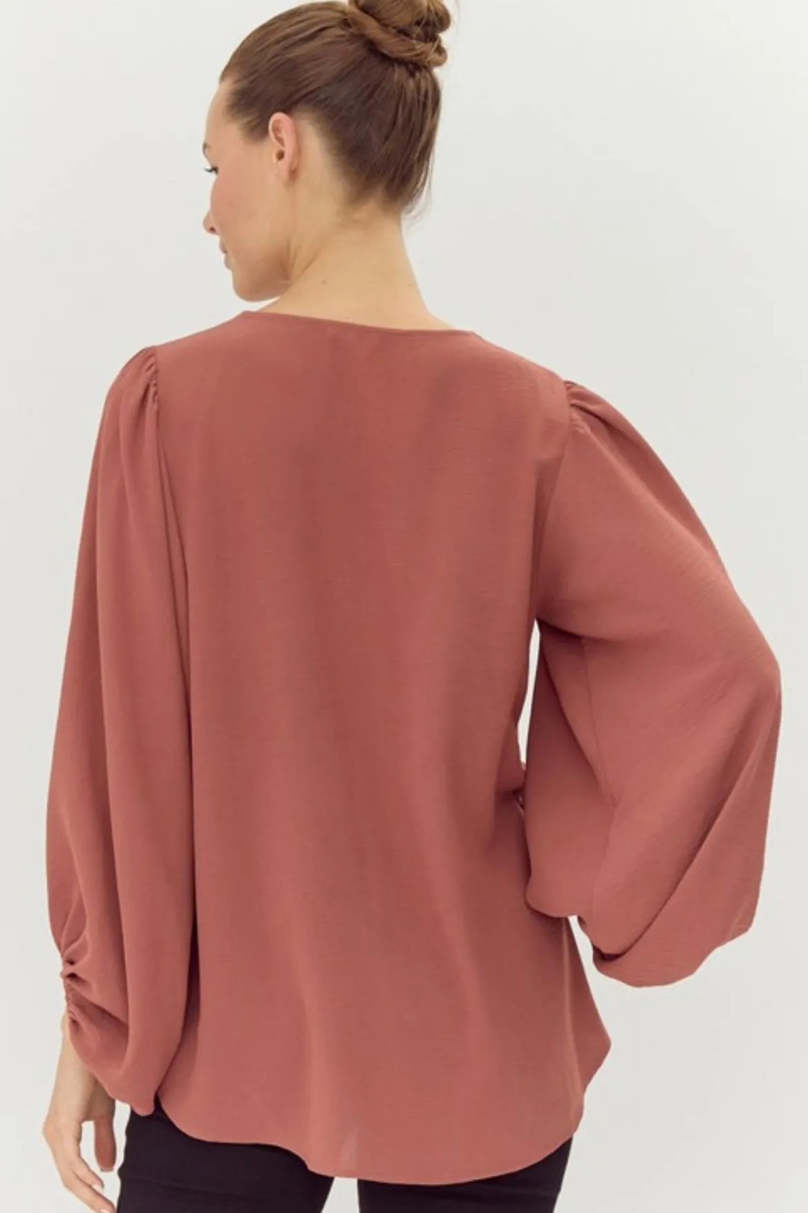 Draped Balloon Sleeve Blouse - 2 Colors! - FINAL SALE