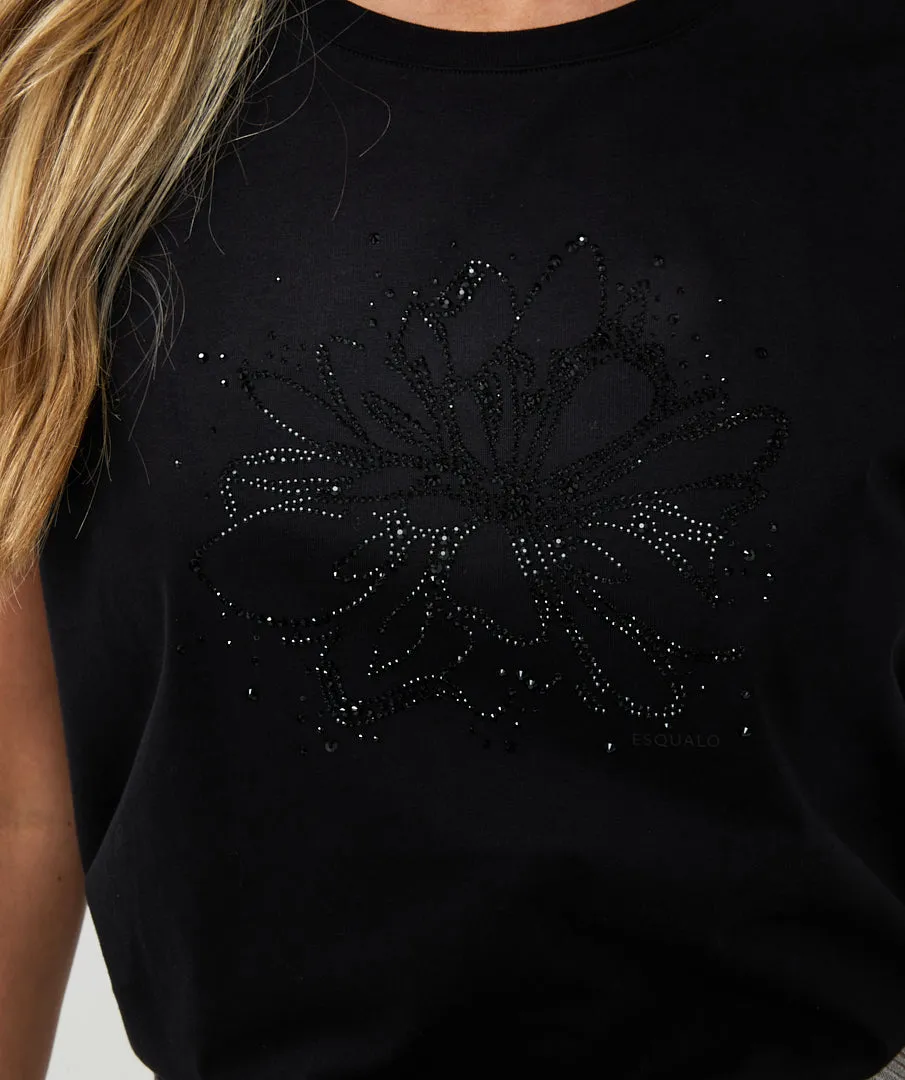 Esqualo T-shirt flower rhinestones