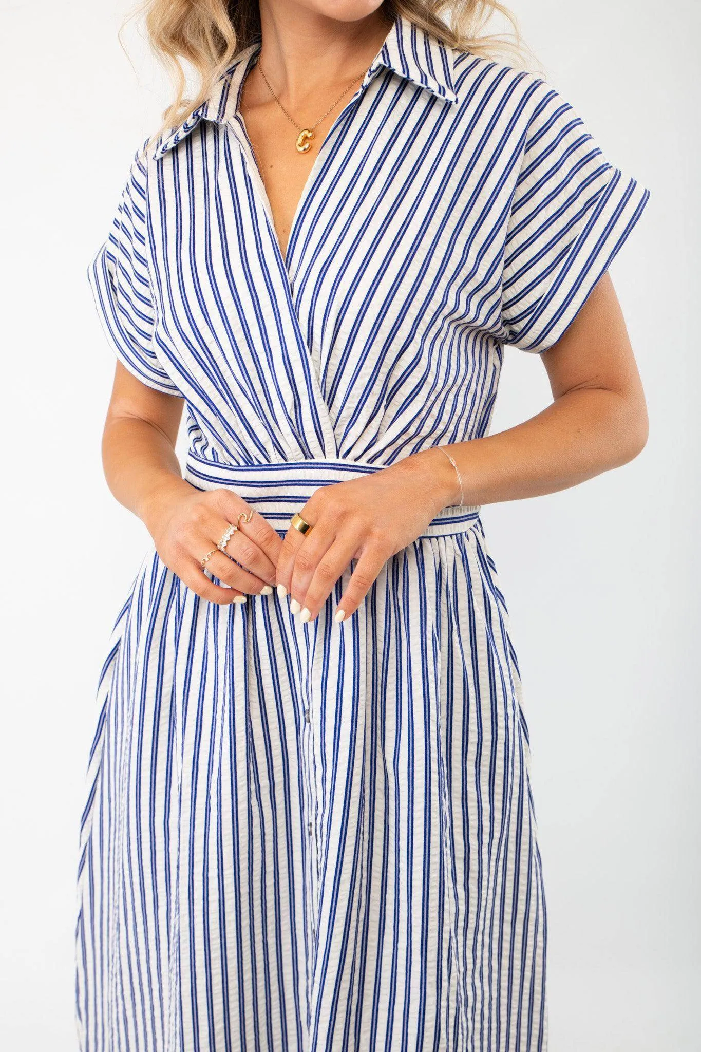 Favorite Things Blue Striped Midi Dress
