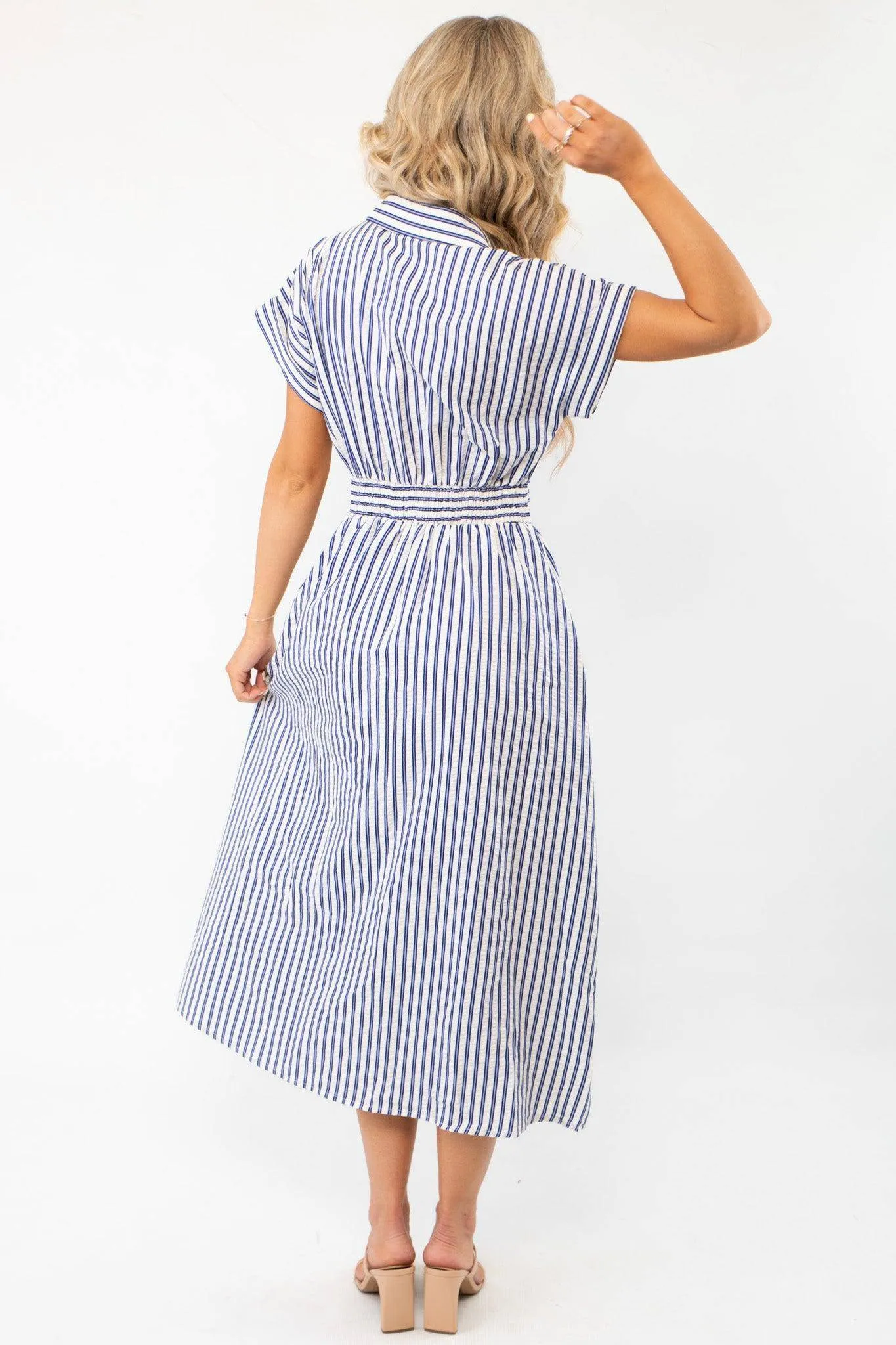 Favorite Things Blue Striped Midi Dress