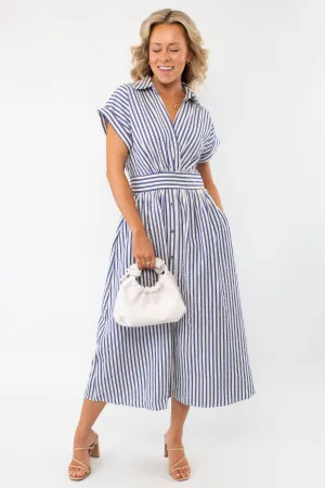Favorite Things Blue Striped Midi Dress