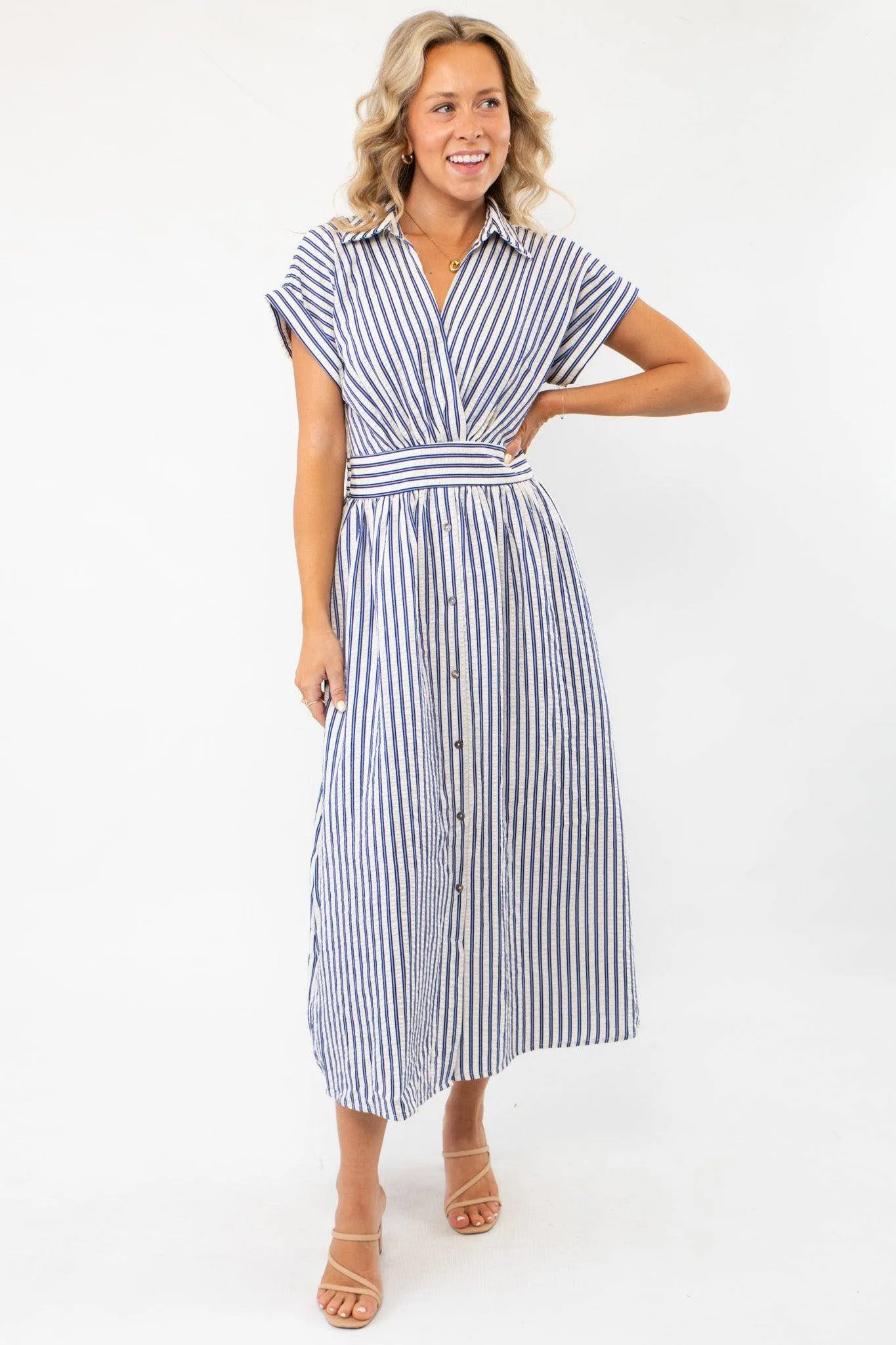 Favorite Things Blue Striped Midi Dress