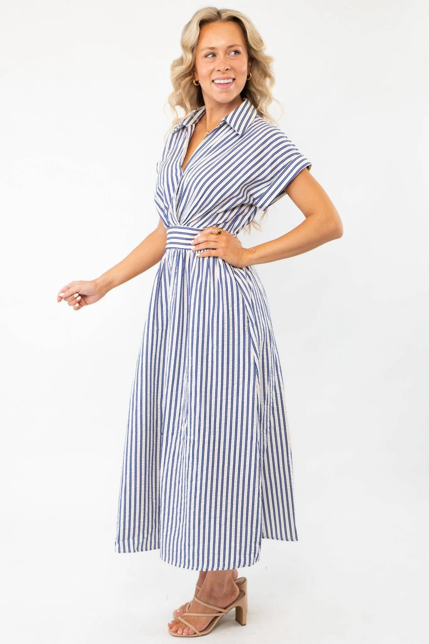Favorite Things Blue Striped Midi Dress