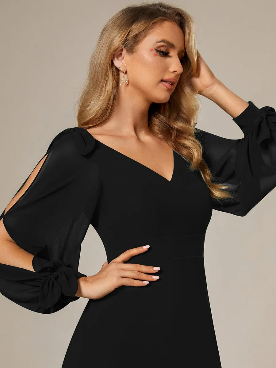 Gentle Split Low Back Thigh Slit Long Sleeve Wedding Guest Dress
