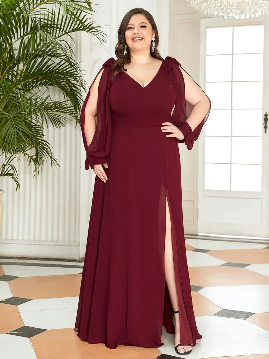Gentle Split Low Back Thigh Slit Long Sleeve Wedding Guest Dress