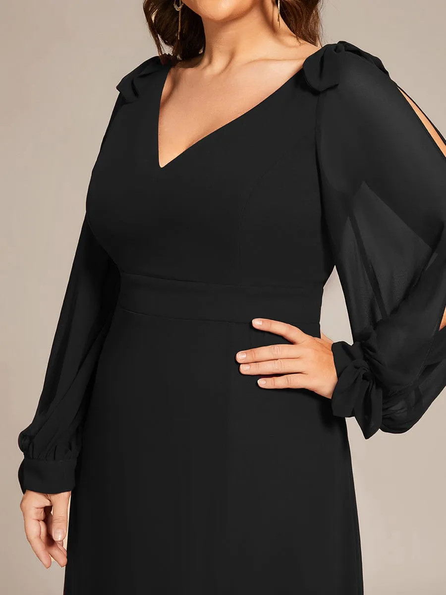 Gentle Split Low Back Thigh Slit Long Sleeve Wedding Guest Dress