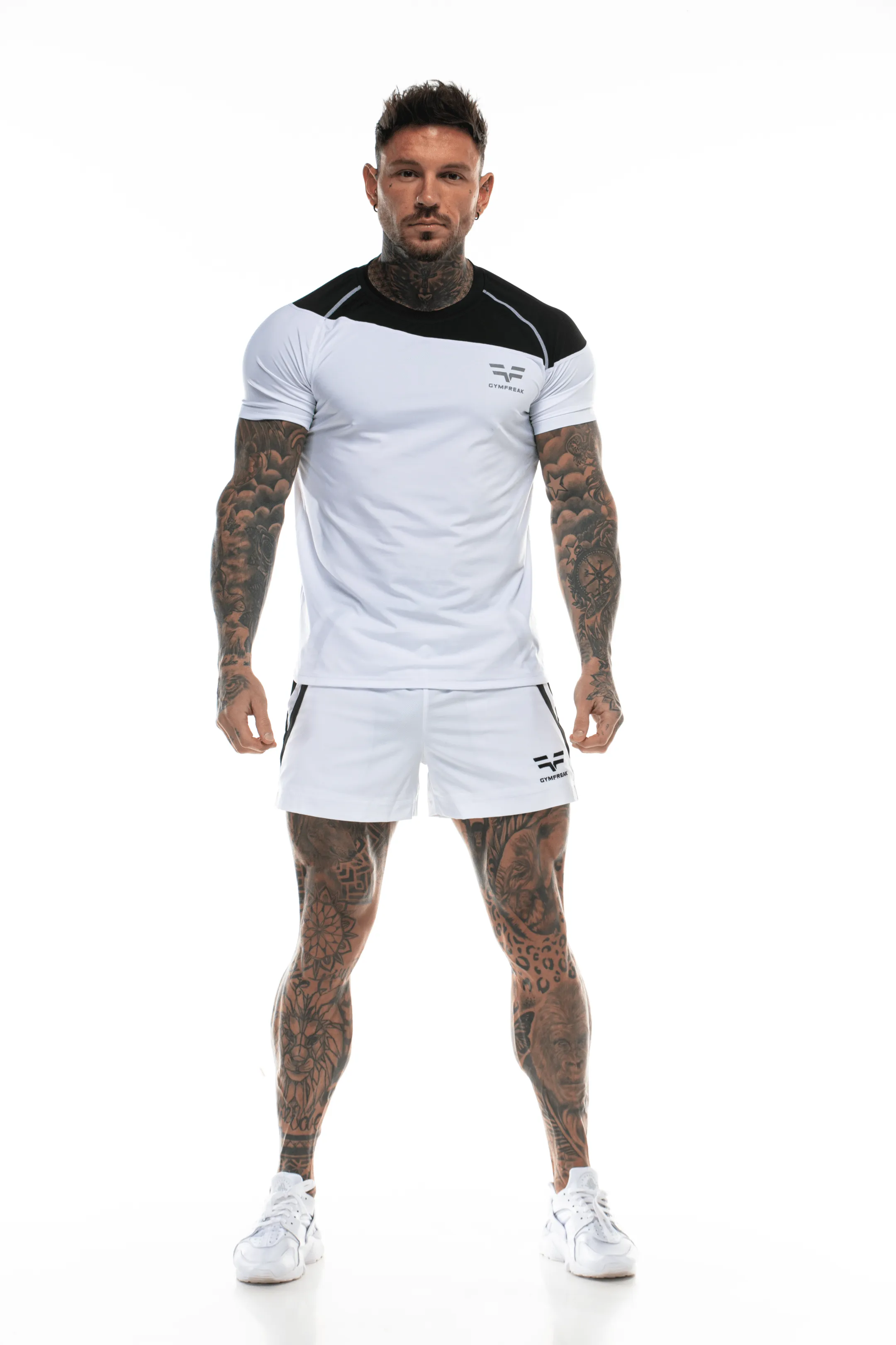 GymFreak Mens Pro Shorts - White - 3.5 inch