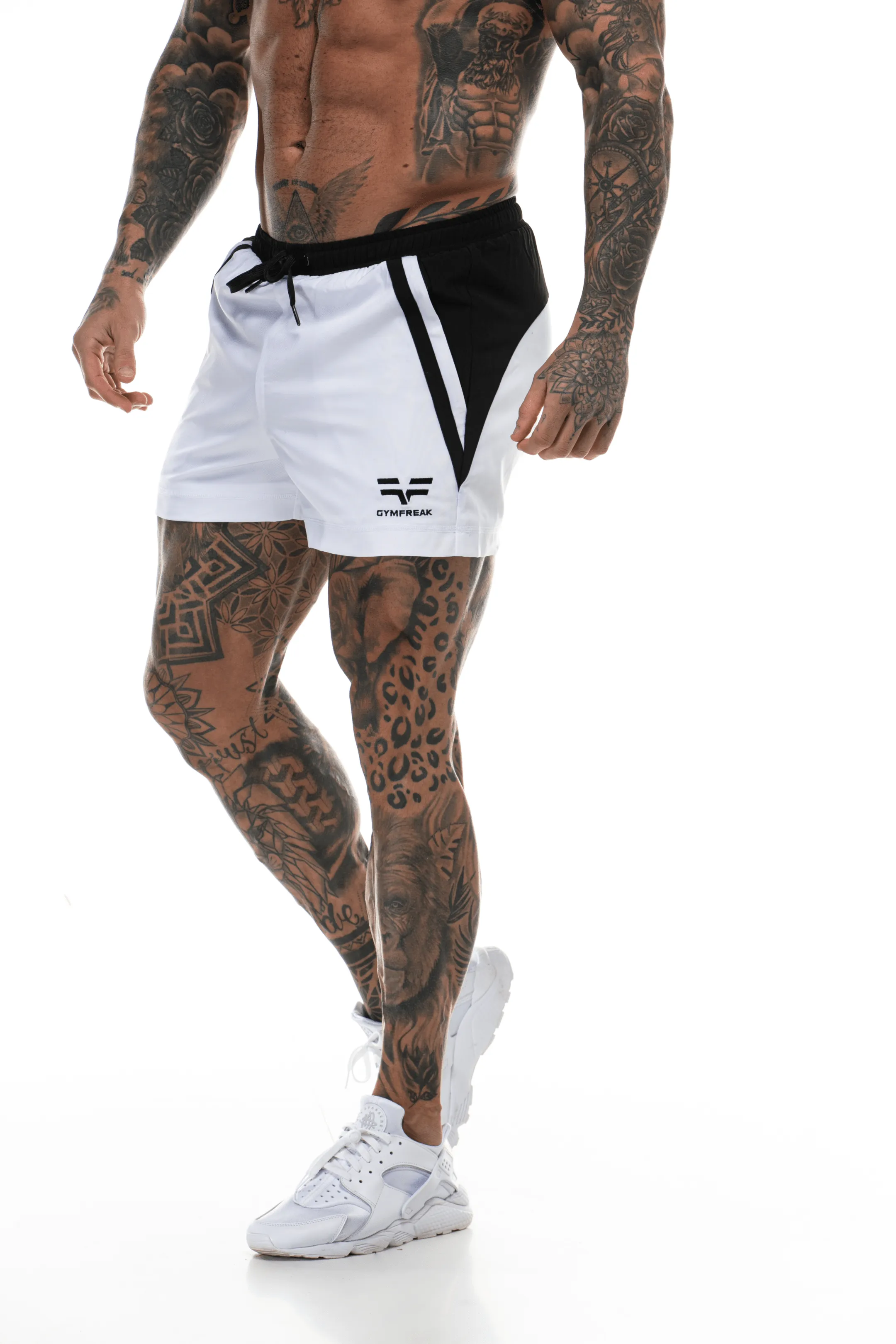 GymFreak Mens Pro Shorts - White - 3.5 inch