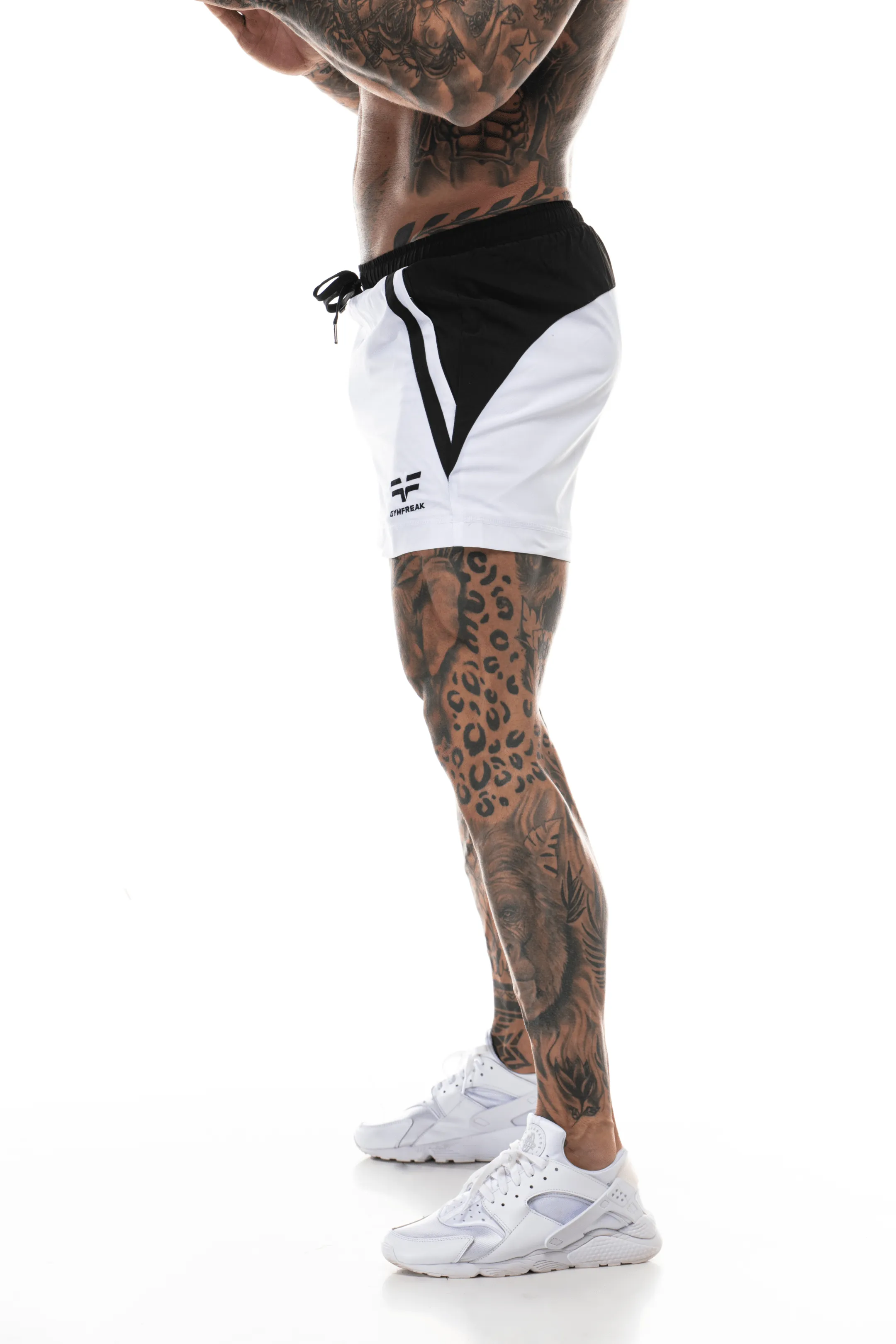 GymFreak Mens Pro Shorts - White - 3.5 inch