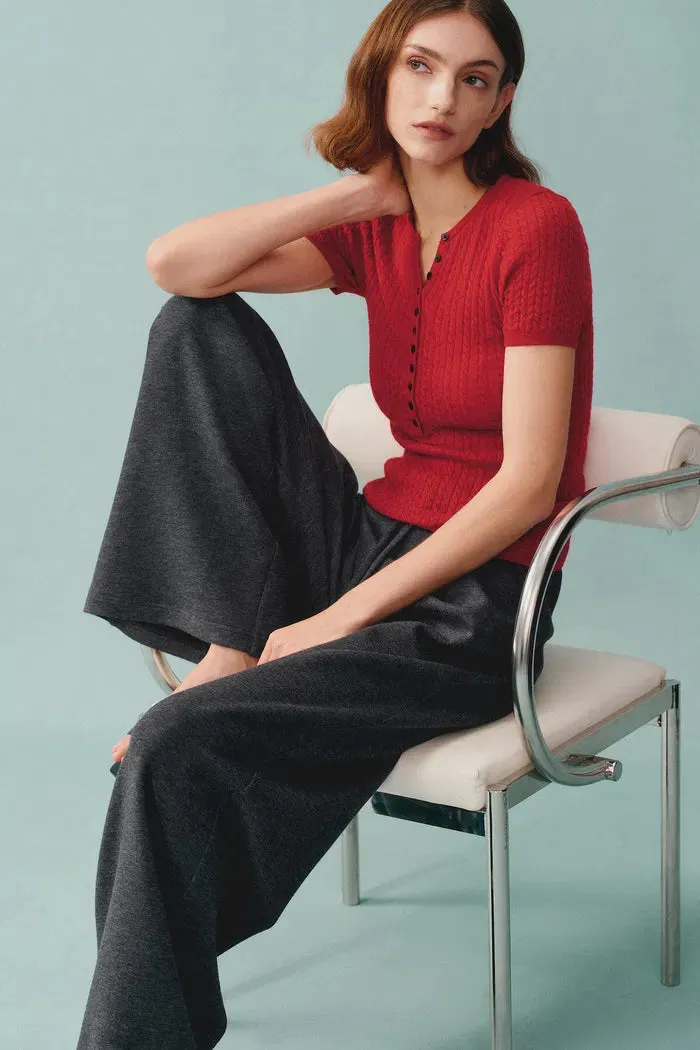 Kelly Pleated Wide Leg Track Pants in Cotton Modal Blend