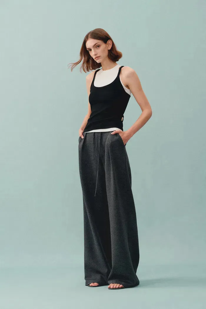 Kelly Pleated Wide Leg Track Pants in Cotton Modal Blend