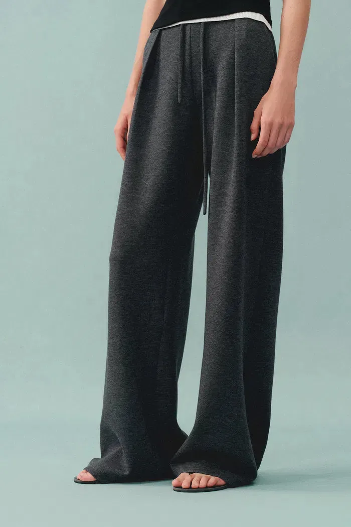 Kelly Pleated Wide Leg Track Pants in Cotton Modal Blend
