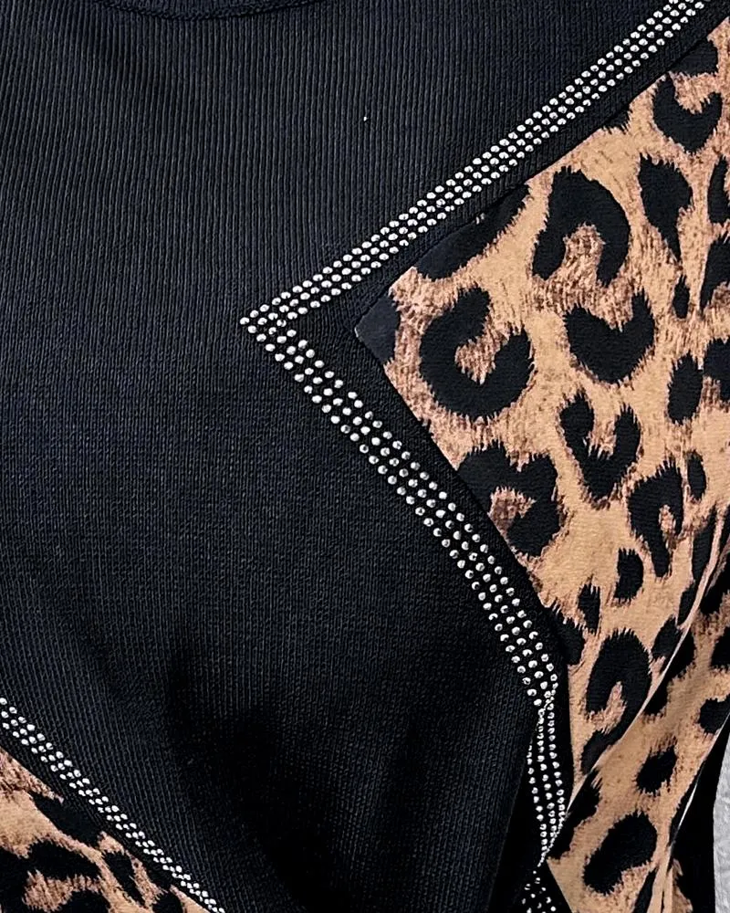 Leopard Pattern Pullover Knit Sweater Crewneck Long Sleeve Tops
