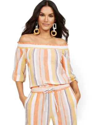 Linen-Blend Smocked Off-The-Shoulder Top