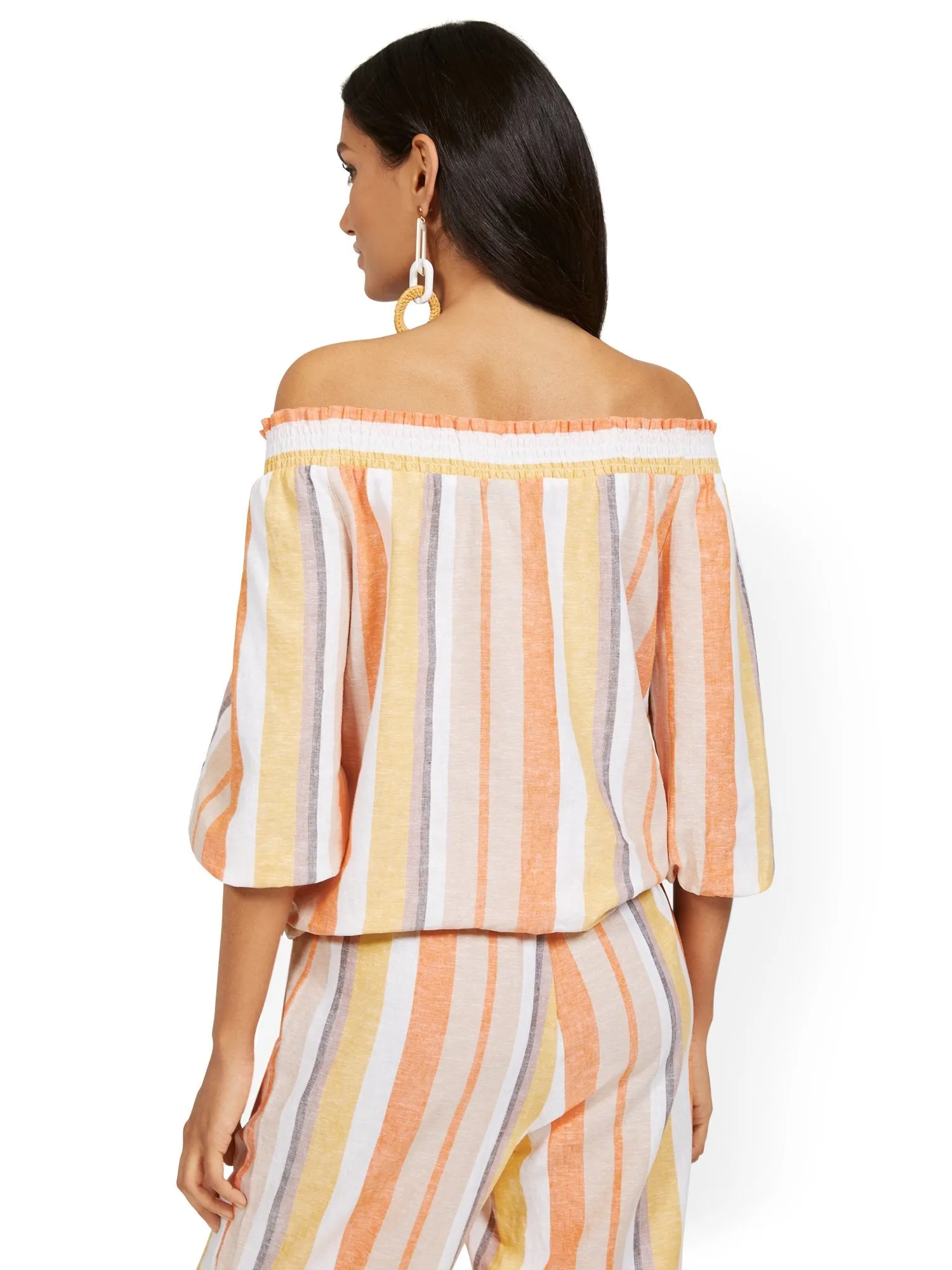 Linen-Blend Smocked Off-The-Shoulder Top