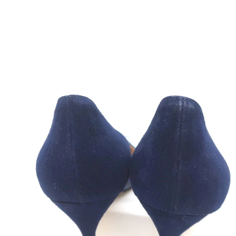 Manolo Blahnik d'Orsay Pumps Tayler Navy Suede & Snakeskin Size 39 Pointed Toe
