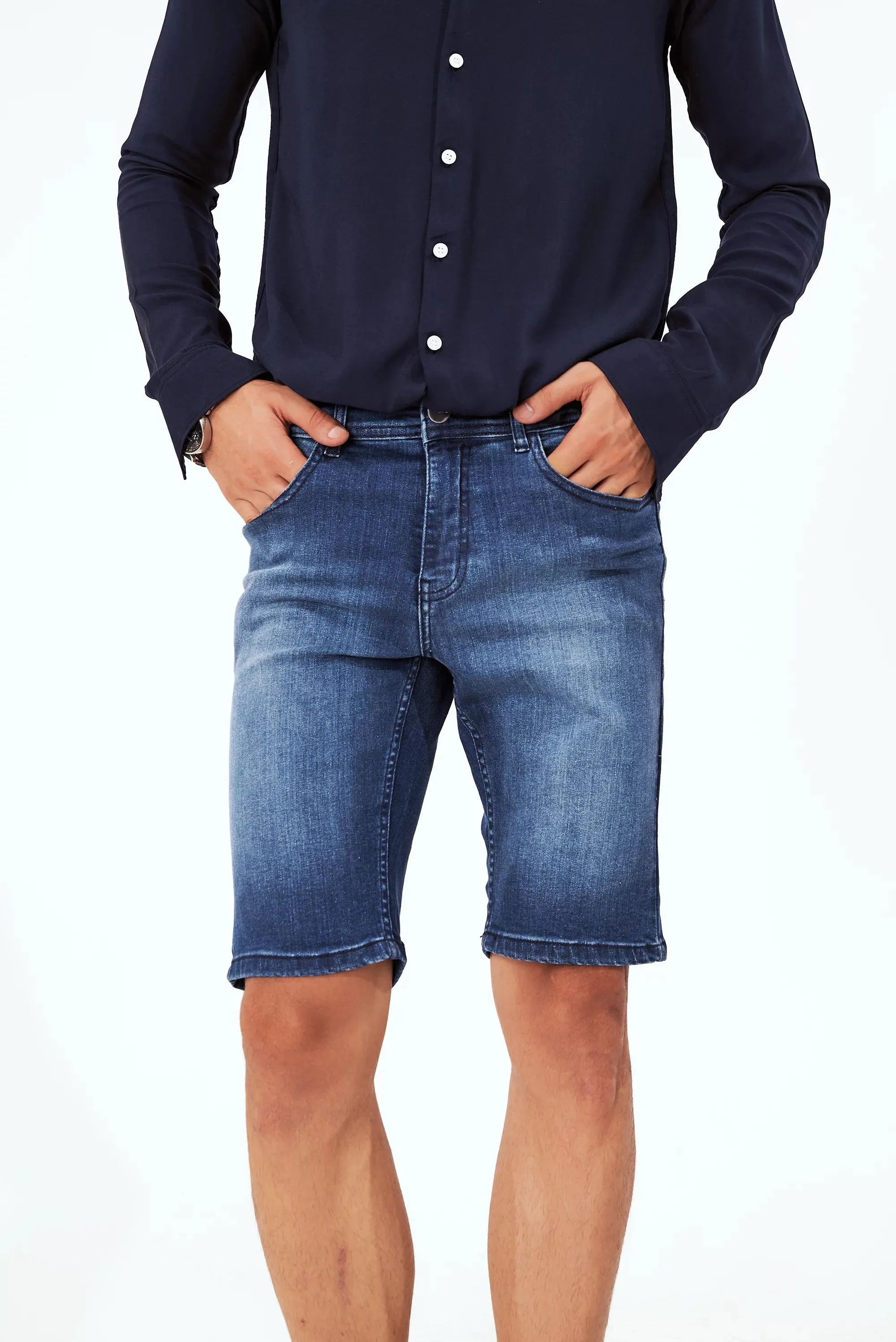 Men's Faded Denim Shorts Blue