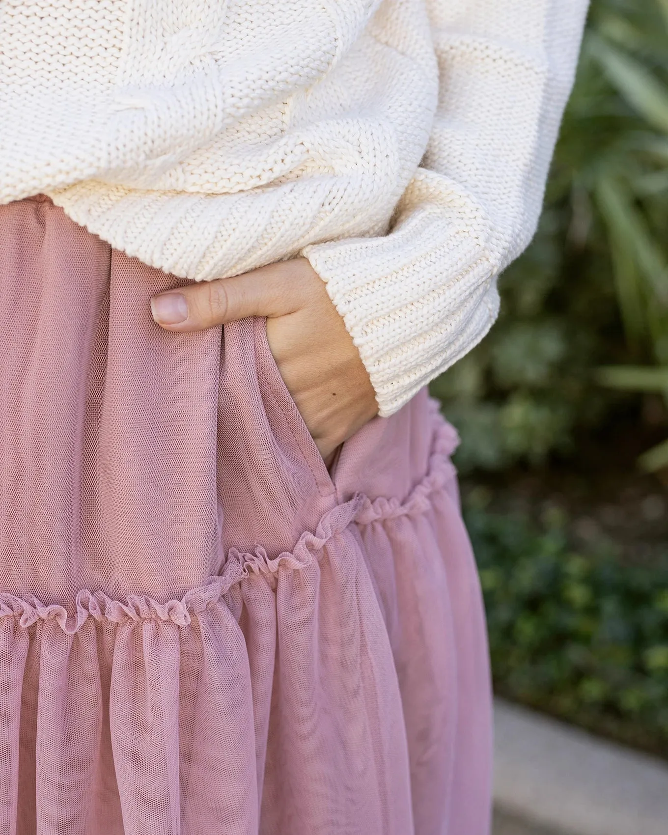 Mesh Tiered Blush Maxi Skirt