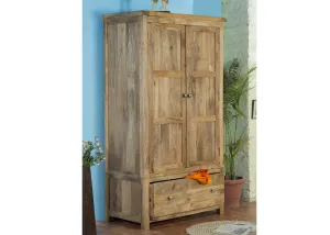 Odisha Solid Chunky Mango Wood 2 Door / 1 Drawer Double Wardrobe